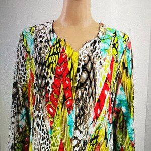 N Touch Women Plus Size 1X Orange Tan Animal Print Tunic Top Blouse Shirt